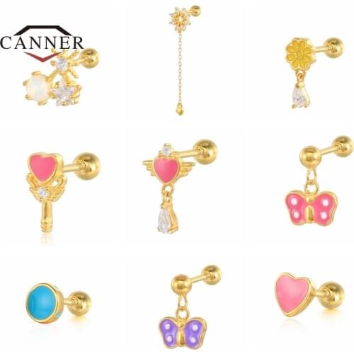 CANNER 925 Sterling Silver Mini Rainbow Color Dripping Oil Stud Earrings for Women Small Piercing Earring Jewelry Pendientes