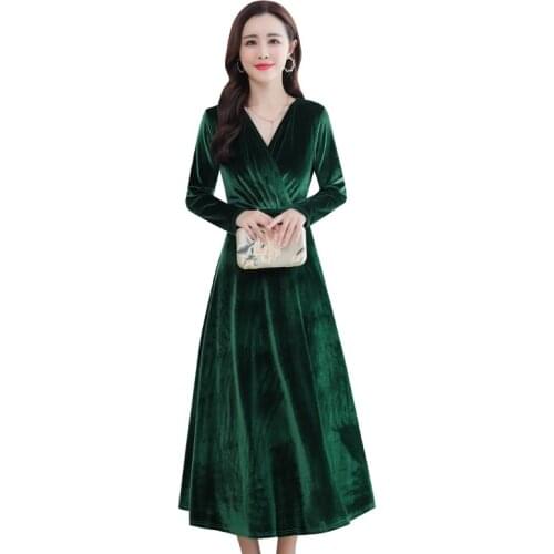 2020 New Autumn Winter Women Dress High Quality Elegant Sexy V-Neck Slim Velvet Base Dress Runway Long Dress