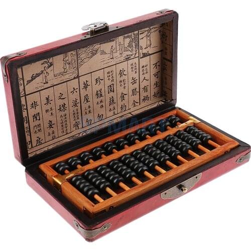11 Column Vintage Wooden Bead Arithmetic Abacus Calculating Tool with Box Collectible Gift