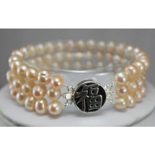 3 rows white/pink pearl bless bracelet