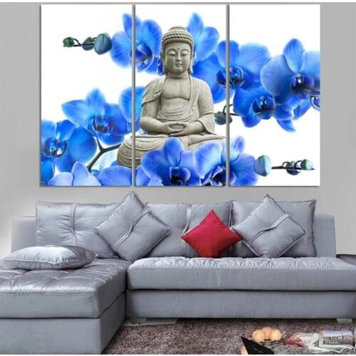 3Pieces Buddha Blue Orchid 5D Diy Diamond Painting Home Decoration Triptych Embroidery Full Display Square Round DrillZP-3980