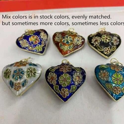 5pcs Cloisonne Enamel Colorful Heart Love Charm Pendant Earrings Necklace Bracelet DIY Jewelry Making Supplies Wholesale
