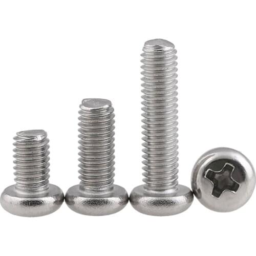 50PCS 201 SUS Stainless Steel Bolts M3 M4 M5 Phillips Round Pan Head Machine Screw