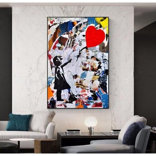 Abstract Banksy Canvas Painting Child And Heart Posters Prints Quadros Wall Art Picture Living Room Home Decor Cuadros