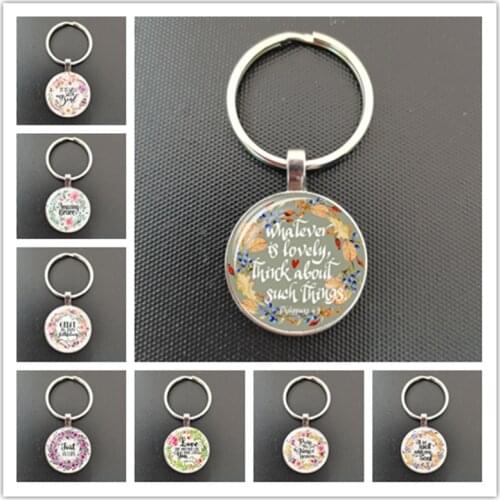 Bless The Lord Oh My Soul Bible Verse Keychain Fashion Accessories Pendant Quote Jewelry Glass Cabochon Car Keychain Keyring