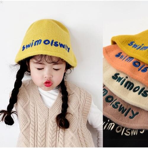 Child Cap For Boy Beanie Cute Thick Warm Embroidery Knitted Hats for Winter Bucket Hat For Girl zzm016