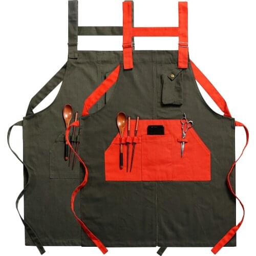 Unisex House Cleaning Pocket Work Bibs Women Apron Kitchen Accessories Canvas Coffee Pinafore Shop Cooking Baking Accessories