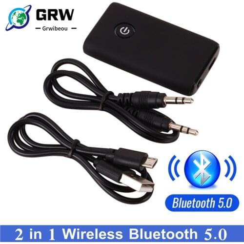 GRWIBEOU 2 in 1 Wireless Bluetooth 5.0 Transmitter Receiver Chargable for PC TV Car Speaker 3.5mm AUX Hifi Music Audio Adapter