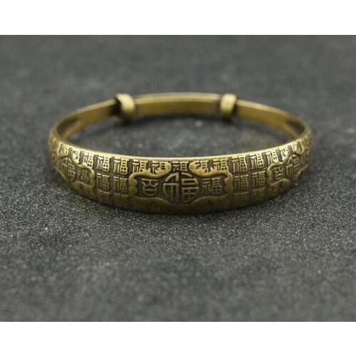 Collection Chinese Brass Carved Hundred blessing Bracelet Exquisite Small Statues gift