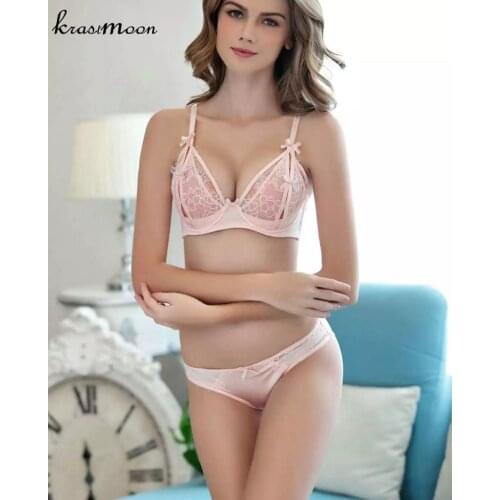 Transparent Bra Lace Embroidery Sexy Bra Set Comfortable Fashion Bow 3/4 Cup Bra Brief Set Eyelash Ultra-thin Bra Suit BS191