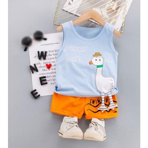 Summer Toddler Baby Boy Two Pieces Outfits Cartoon Sleeveless Tops Vest + Shorts Kids Children Clothing