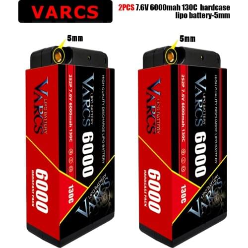 VARCS RC Lipo Battery 2S 7.6V 6000mAh 130C 4mm 5mm Graphene Bullet Competition Short-Pack RC 1/8 /10 Car Boat Truck Buggy