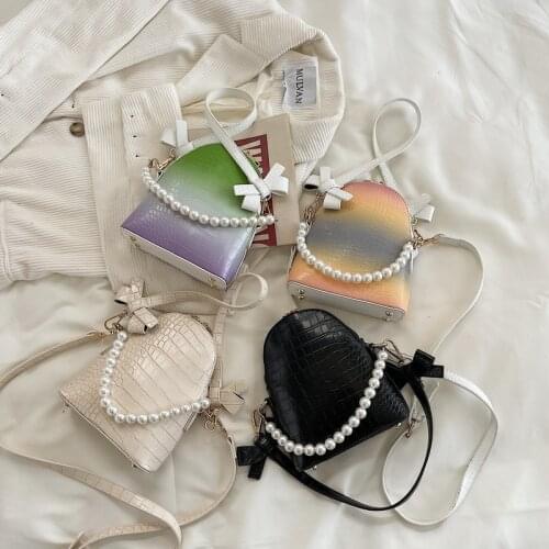 Fashion Shell Bag 2021 Trend One-shoulder Korean Female Bag Pearl Gradient Color Crocodile Pattern Mobile Phone Messenger Bag