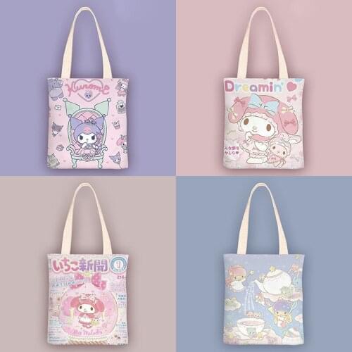 Cartoon Kawaii Doll Kuromi Sanrio Plush My Melody Hellow Kittys Series Anime Kawaii Canvas Bag Periphery Creative Gifts for Kids