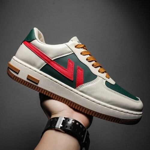 2021Mens Shoes Summer Breathable Low Upper Board Shoes Mens Leisure PU Thick Soled Air Force Shoes Mens Lace-up Running Shoes