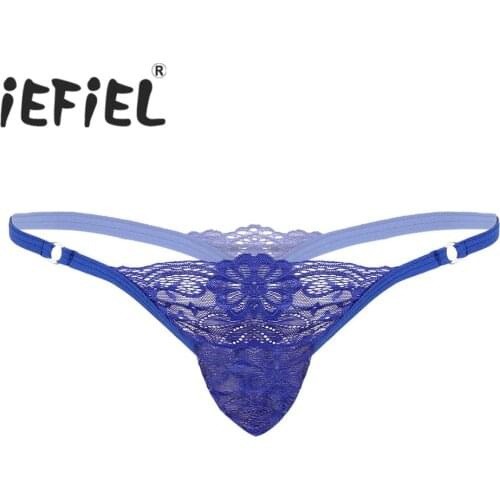 Men Sissy Lace T-back Briefs Sexy Panties Bulge Pouch G-String Lingerie Bikini Underwear See Through Thong Sleepwear Underpants