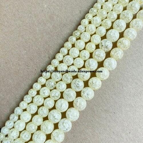 Natural Stone Beige Color Dyed Snow Cracked Crystal Round Loose Beads 15" 4 6 8 10 12MM Pick Size For Jewelry Making DIY