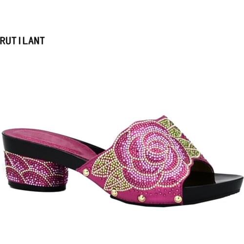 New Arrival Sandalias Rasteiras Femininas 2018 Nigerian Women Wedding Shoes Decorated with Rhinestone Ladies Sandals with Heels