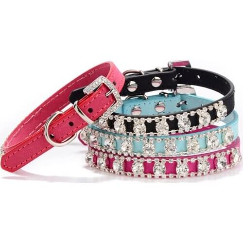 Puppy Dog Collar Shiny Bling Rhinestone Pu Leather Puppy Collars Necklace Neck Strap Adjustable Personality Pet Products