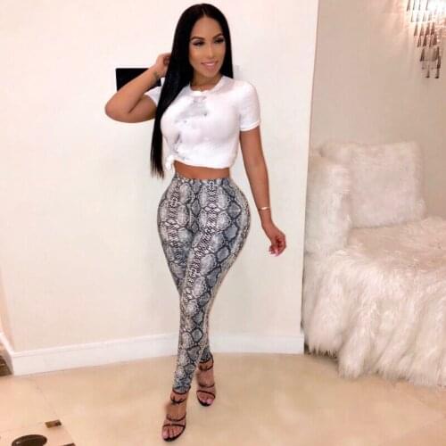 Sexy Ladies Womens Snake Skin Print Leggings Pants Slim Fit Trousers Gray Yellow Pants Scrunch Bottom