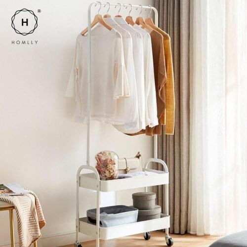 Homlly 2 Tier Movable Metal Basket Organizer Coat Rack with Wheels