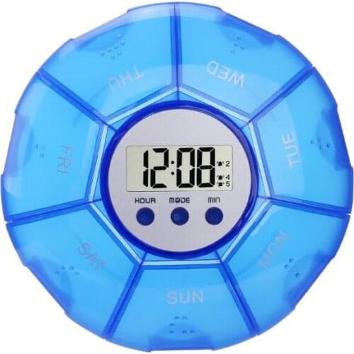 Portable 7-Compartment Pill Box One Week Mini Sealed Round Electronic Pill Box Plastic Travel Storage Box Medicine Organizer