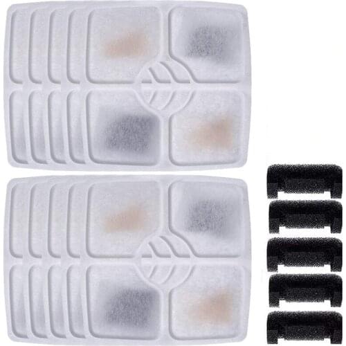 Practical Pet Fountain Filter Triple Filter System Replacement Cat/Dog Water Dispenser Filter and Foam Filter 15Pcs