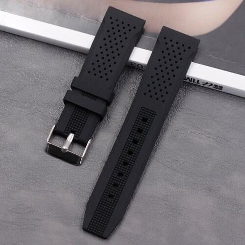 Watch accessories mens soft silicone strap 22mm ladies sports casual waterproof natural rubber strap buckle