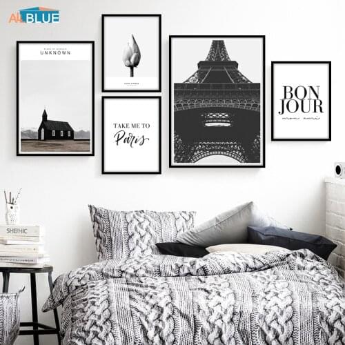 Nordic Poster Black And White Paris City Landscape Eiffel Tower Wall Art Canvas Print Decorative Pictures Minimalist Home Decor
