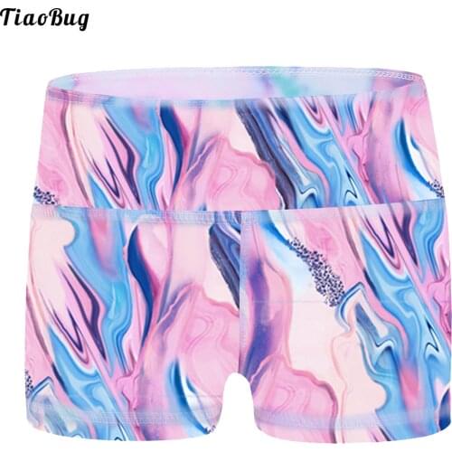 TiaoBug Summer Kids Girls Skiny Dance Boy-Cut High Waist Dye Print Shorts Bottoms Sports Gymnastic Workout Activewear