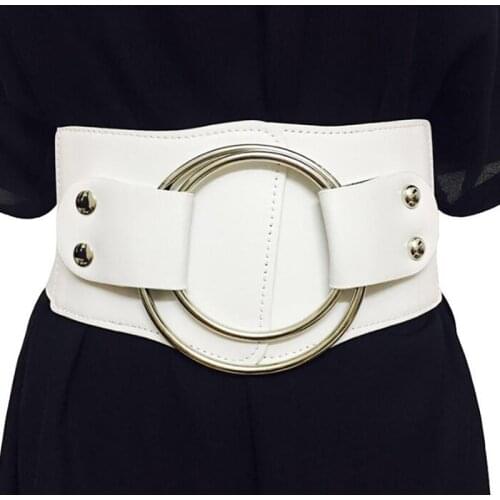Vintage Wide Waist Elastic Belts for Ladies Stretchy Corset Waistband Metal Big Ring Womens Belt Fashion Women Cummerbund PU