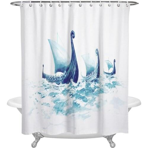 Waterproof Shower Curtains Blue Sea Waves Sailing Shower Curtain Frabic Polyester Bathroom decor Curtain