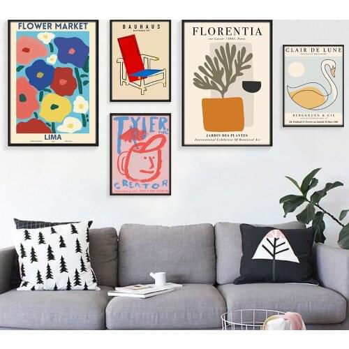 Exhibition Flower Market Wall Art Poster Abstract Line Chair Canvas Painting Vintage Florentia Style Wall Picture Decoration