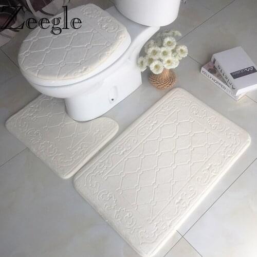 Zeegle Bathroom Mats Anti Slip Bathroom Mat Set Washable Bath Mat Toilet Rugs Absorbent Shower Rug Foot Mat