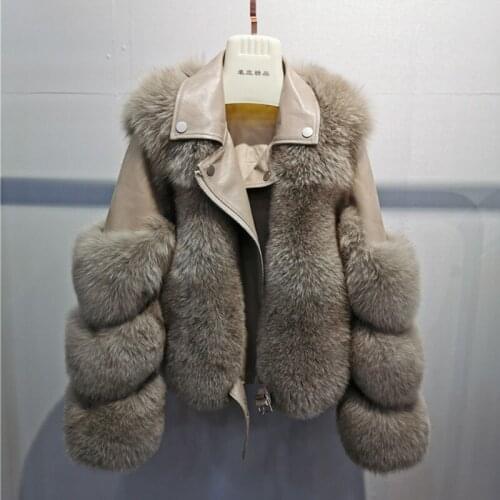 Women Warm Real Fox Fur Coat Short Slim Winter Genuine Fur Jacket Sheepskin Suit Collar Luxury Natural Fox Fur Coat