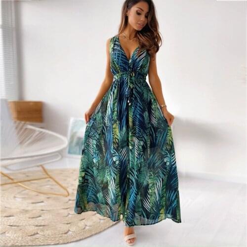 Women Halter Print Long Dress Summer Sexy V-Neck Vintage Dress Elegant Ladies Sleeveless Party Dress Y2K Casual Robe Femme