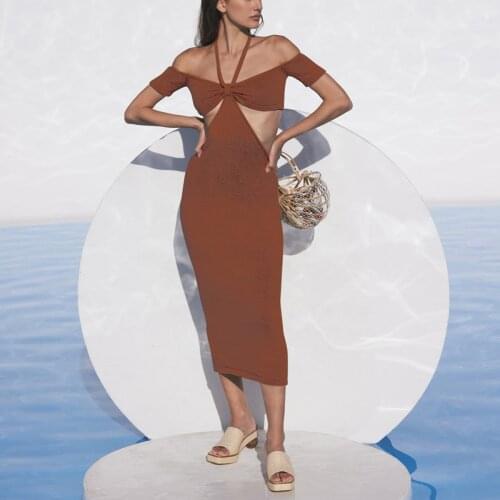 High Quality Bodycon Dress Women Party Dress 2021 New Arrivals Midi Halter Dress Sexy Dress Celebrity Evening Club Dress