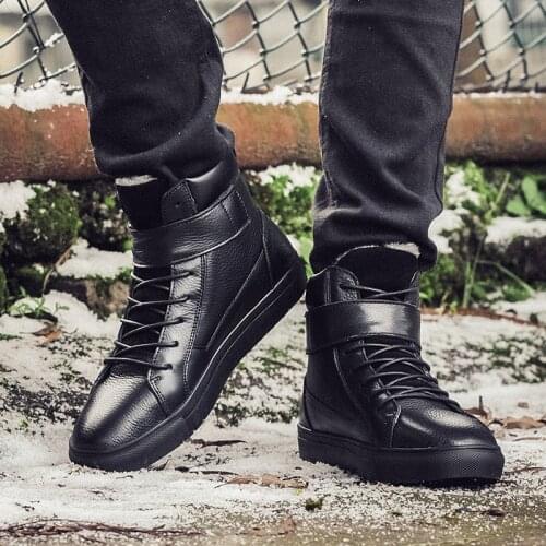 Winter Men Boots Genuine Leather Lace Up Man Ankle Boots Warm Plush Snow Luxury Male Footwear Mens Outdoor Sneakers Plus Size 48