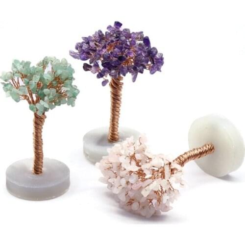 1pc Mini Healing Crystal Money Tree Handmade Copper Wire Wrapped Tumbled Gemstone Tree Feng Shui Ornaments Home Decor