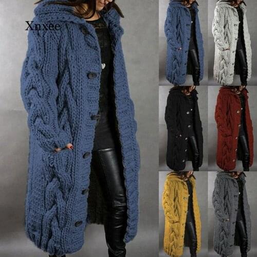 2021 Winter Hooded Cardigans Fashion Women Sweaters Long Casual Plus Size Loose Sweater Female Autumn Ribbing Coat Clothing