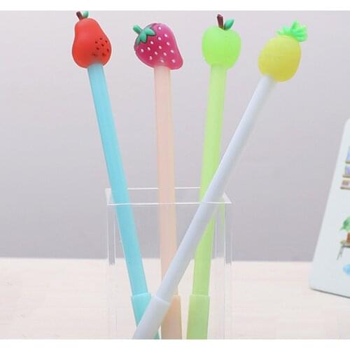 24pcs/set Kawaii Cute Fruit Gel Pens Funny Back to School Stuff Thing Blue Ink Rollerball Ballpoint Stationery Store Stationary