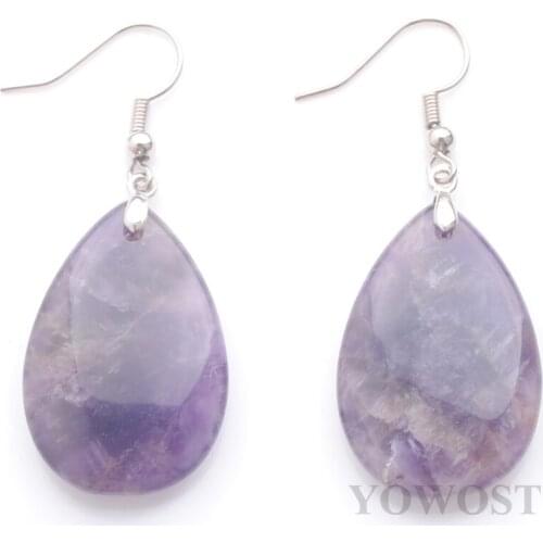 4 Pairs Female Earrings Hanging Fashion Jewelry Anniversary Gift Teardrop Natural Stone Amethyst Beads Drop Earring QR3467