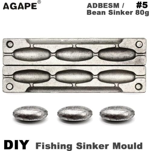 Agape DIY Fishing Bean Sinker Mould ADBESM/#5 Bean Sinker 80g 3 Cavities