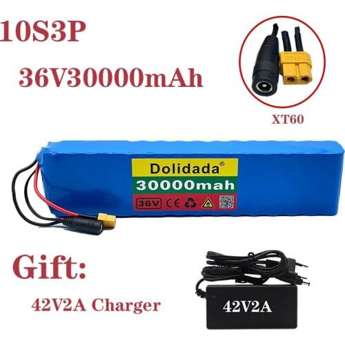 10s3p 36V 30000mah battery pack 600W, suitable for Xiaomi m365 Pro eBike bicycle, with built-in 20A BMS charger