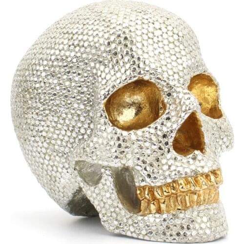 Shiny Resin Horror Skull Head Model Desktop Ornaments Retro Crafts Household Shiny Halloween Gift for Bar Party Decor