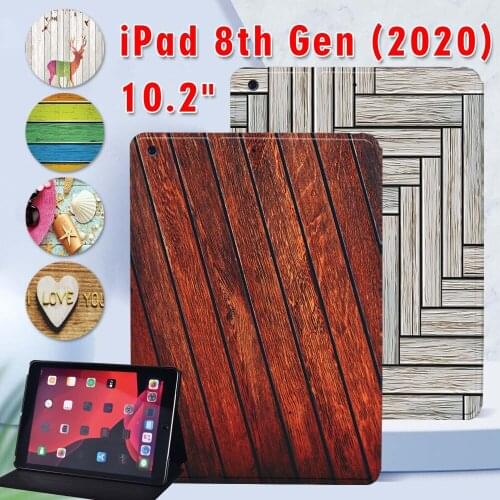 Tablet Case for Apple Ipad 8 2020 8th Generation 10.2 Inch Printed Wood series pattern Protective Case + Free Stylus