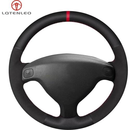 LQTENLEO Black Suede Leather Car Steering Wheel Cover For Vauxhall Astra (G) 1998-2004 Agila (A) 2000-2004 Zafira (A) 1999-2005