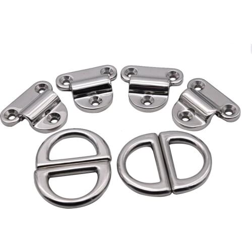 Stainless Steel D ring Deck 4PCS Foldable Pad Eye Lashing Tie Down Cleat for Yacht Motorboat Truck Mirror Polish Marine Parts