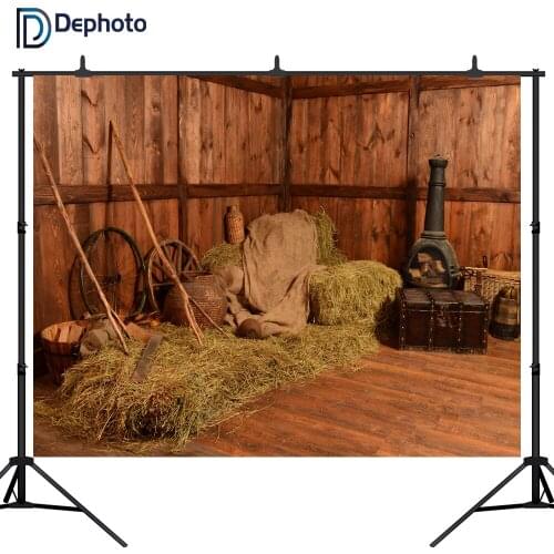 DePhoto photography backdrop wood house barn straw wheels newborn party background photo studio photobooth photo prop