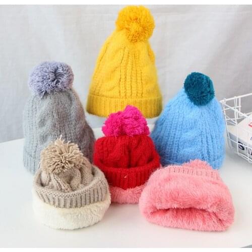 Cute Pompom Baby Hat Winter Autumn Knitted Kids Hat Bonnet For Baby Girl Boy Cap Outdoor Thick Warm Plush Toddler Hat Beanie